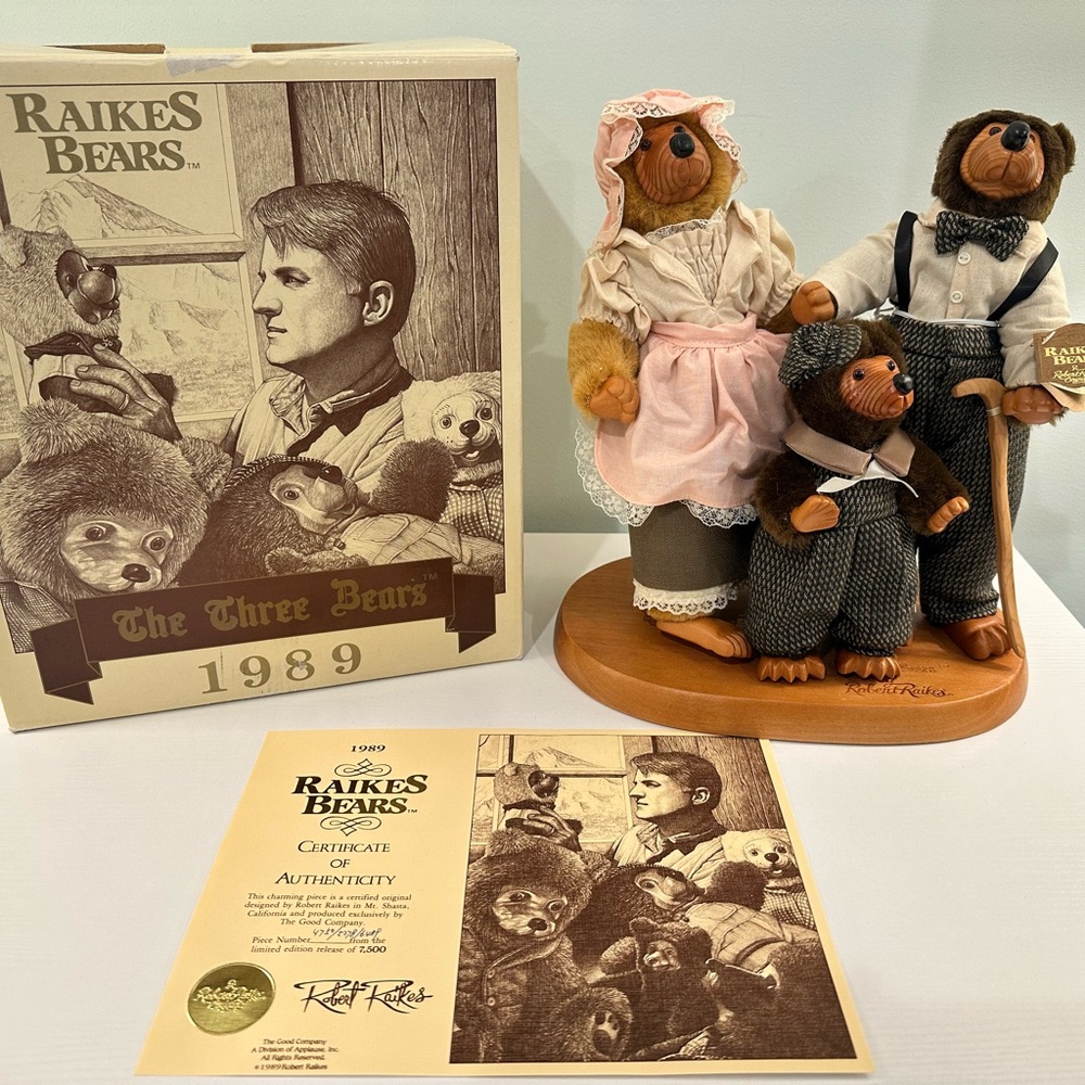 Raikes Bears 1989 The Three Bears Set Complete With Box and COA